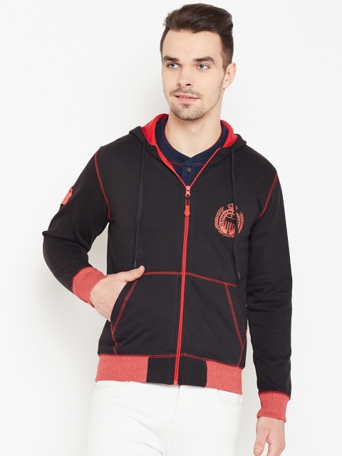 

FIFTY TWO Men Black Solid Hooded Sweatshirt