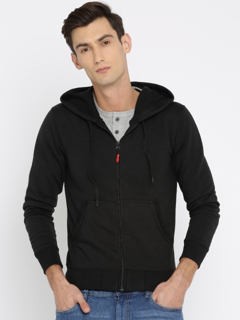 

FIFTY TWO Men Black Solid Hooded Sweatshirt