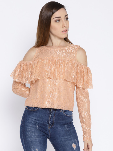 

Ginger by Lifestyle Women Peach-Coloured Self Design Top