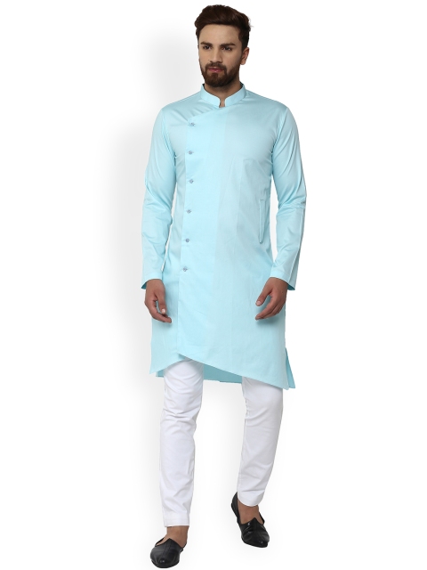 

See Designs Men Sea Green Solid Straight Asymmetric Kurta