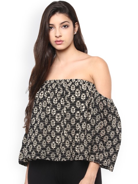 

Label Ritu Kumar Women Black Embellished Bardot Top