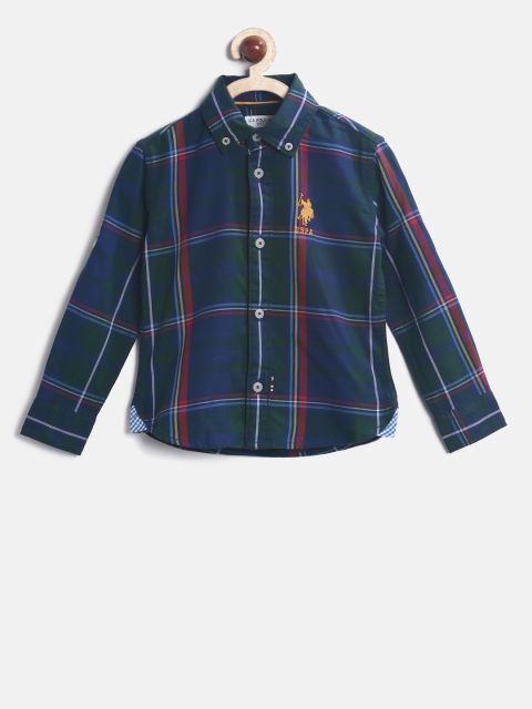

U.S. Polo Assn. Kids Boys Navy & Green Checked Casual Shirt, Navy blue
