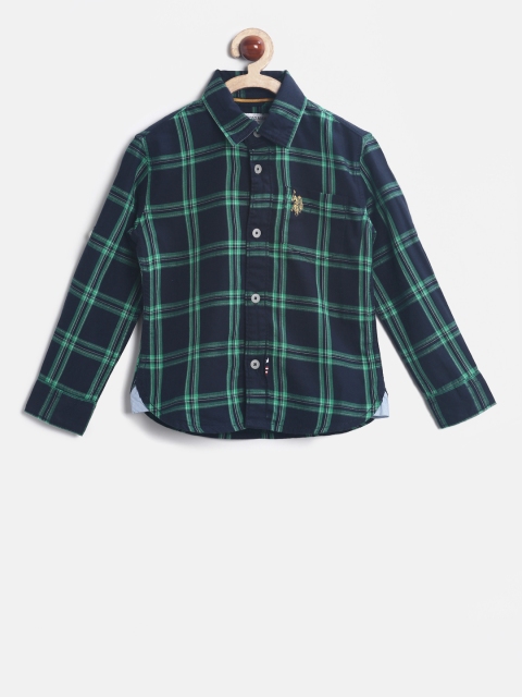 

U.S. Polo Assn. Kids Boys Navy & Green Regular Fit Checked Casual Shirt, Navy blue