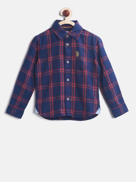 

U.S. Polo Assn. Kids Boys Navy & Red Checked Casual Shirt, Navy blue