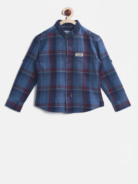 

U.S. Polo Assn. Kids Boys Blue Regular Fit Checked Casual Shirt