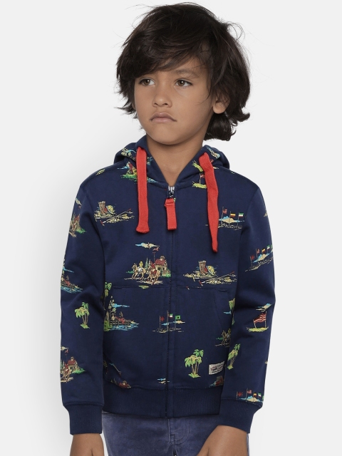 

U.S. Polo Assn. Kids Boys Navy Blue Printed Hooded Sweatshirt