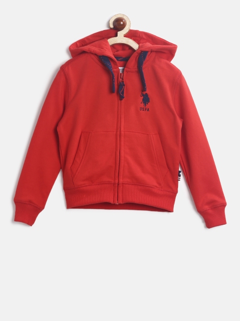 

U.S. Polo Assn. Kids Boys Red Solid Hooded Sweatshirt