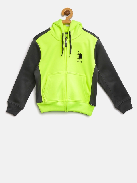 

U.S. Polo Assn. Kids Boys Fluorescent Green & Charcoal Grey Colourblocked Sweatshirt