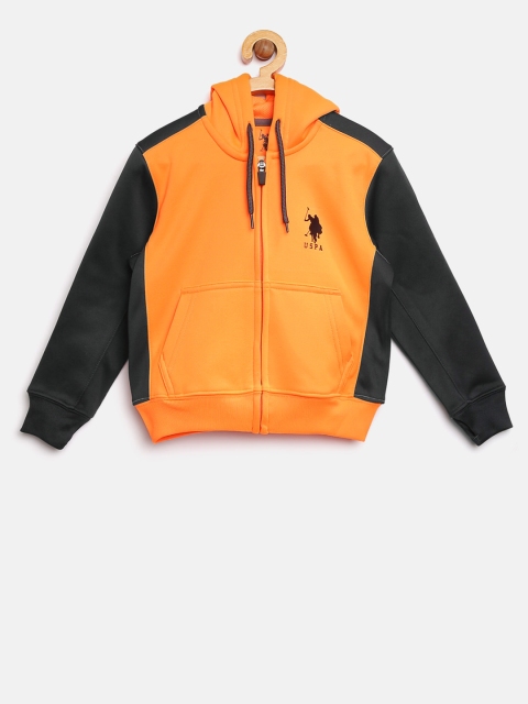 

U.S. Polo Assn. Kids Boys Orange & Charcoal Grey Colourblocked Hooded Sweatshirt
