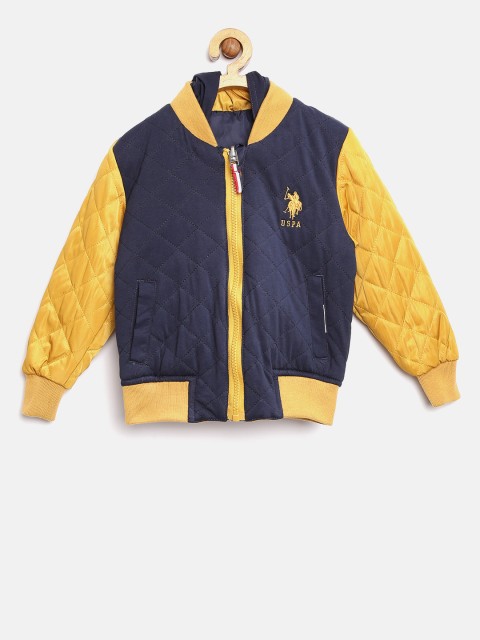 

U.S. Polo Assn. Kids Boys Navy & Mustard Yellow Reversible Bomber Jacket, Navy blue
