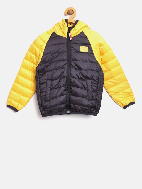 

U.S. Polo Assn. Kids Boys Navy & Yellow Colourblocked Puffer Jacket, Navy blue