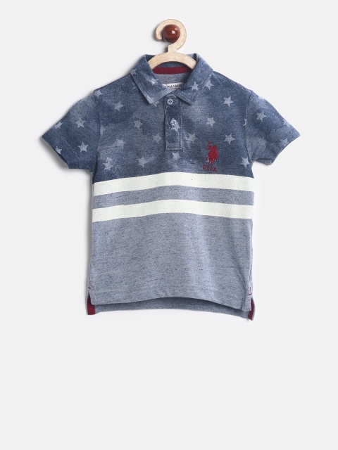 

U.S. Polo Assn. Kids Boys Blue & Grey Printed Polo T-shirt