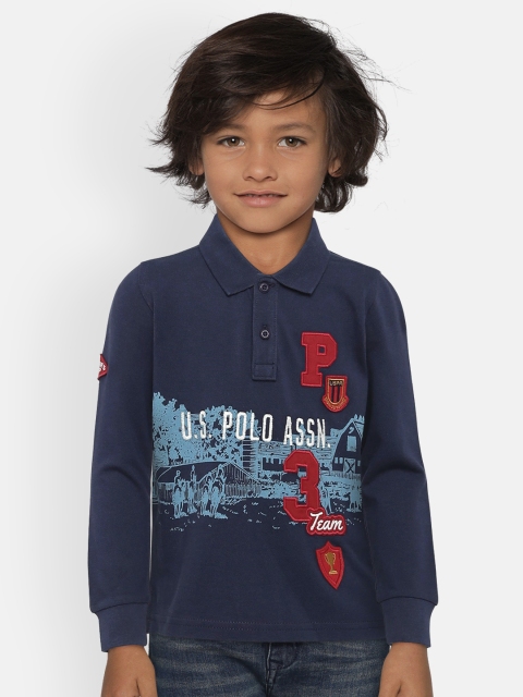 

U.S. Polo Assn. Kids Boys Navy Blue Printed Polo T-shirt