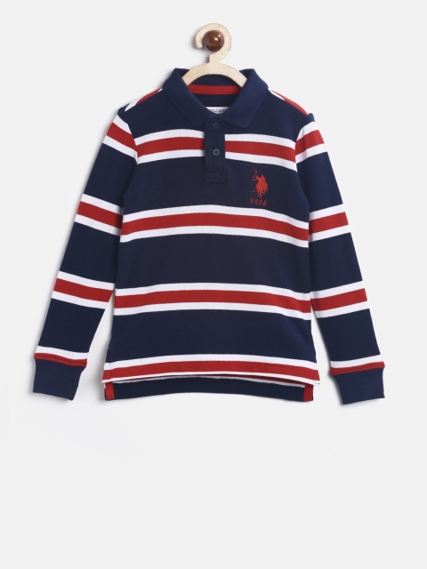 

U.S. Polo Assn. Kids Boys Navy & Red Striped Polo T-shirt, Navy blue