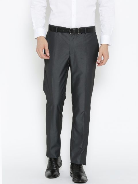 

Blackberrys Men Charcoal Grey Sharp Fit Self Design Formal Trousers
