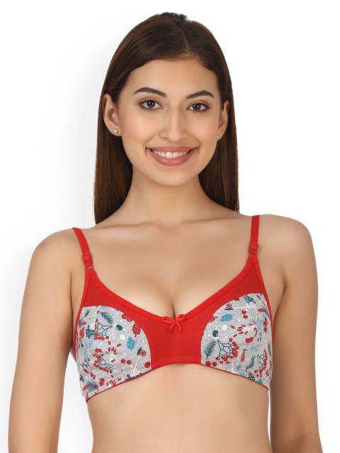 

Clovia Red & Grey Printed Non-Wired Non-Padded Everyday Bra