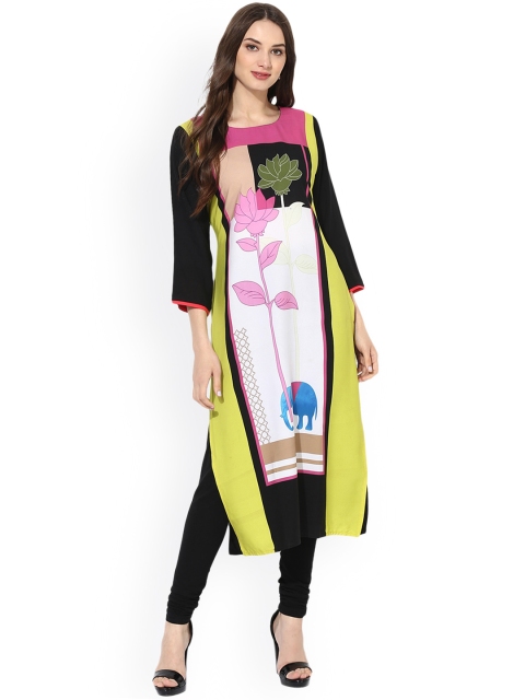 

Vaamsi Women Black & White Printed Straight Kurta