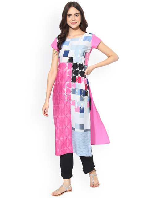 

Vaamsi Women Pink Printed Straight Kurta