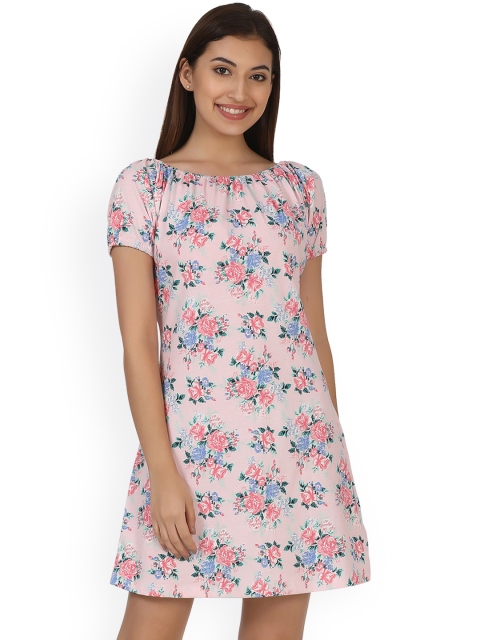 

Clovia Women Pink Printed Nightdress NS0803M22