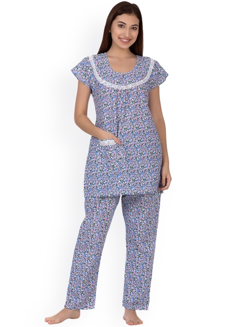 

Clovia Blue Printed Lounge Set LS0255P03