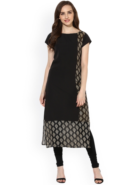 

Vaamsi Women Black Printed Straight Kurta