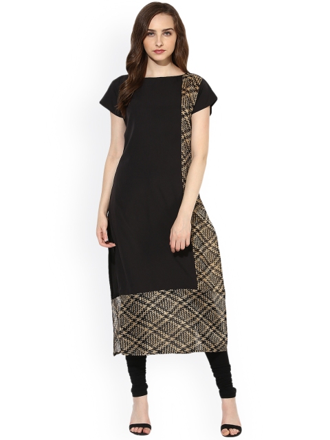 

Vaamsi Women Black Printed Straight Kurta
