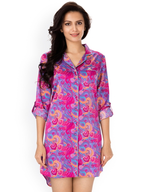 

PrettySecrets Women Pink & Purple Printed Sleep Shirt NW0047