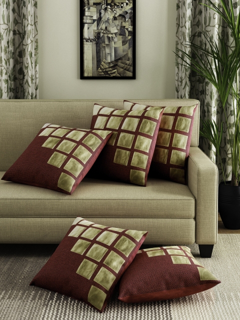 

Alina Decor Set of 5 Red & Gold-Toned Patterned Cushion Covers