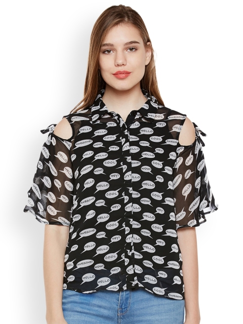 

Oxolloxo Women Black Comfort Regular Fit Printed Casual Shirt