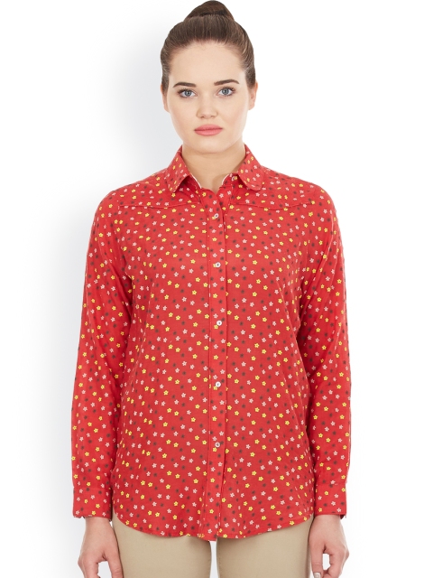 

Label Ritu Kumar Women Red Comfort Regular Fit Printed Casual Shirt