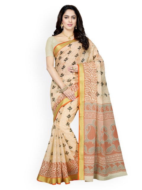 

Saree Swarg Beige Printed Cotton Blend Saree