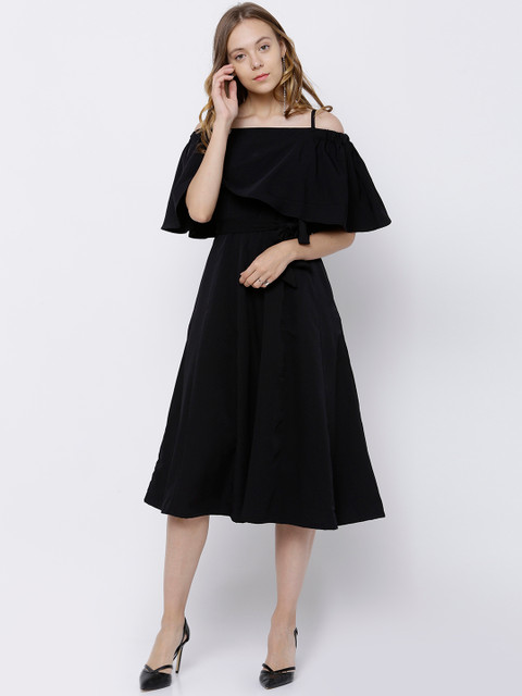 

Tokyo Talkies Women Black Solid Midi Dress