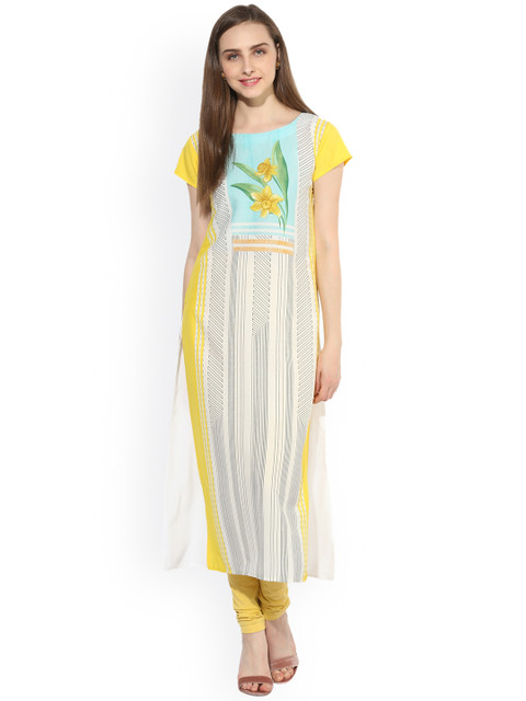 

Vaamsi Women Yellow Printed Straight Kurta