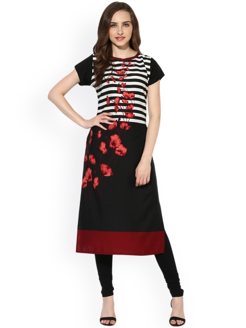 

Vaamsi Women Black Printed Straight Kurta