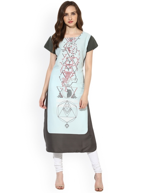 

Vaamsi Women Blue & Grey Printed Straight Kurta