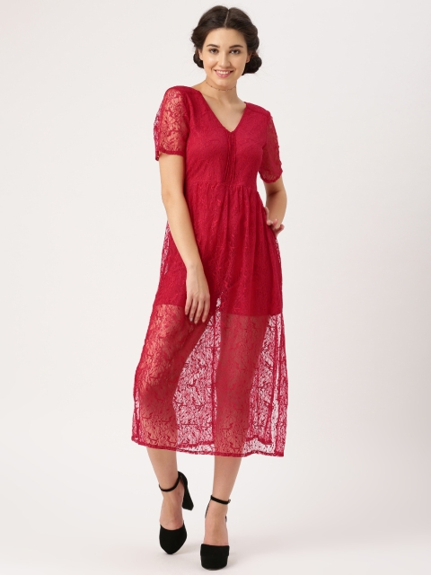 

DressBerry Women Red Self-Design A-Line Dress