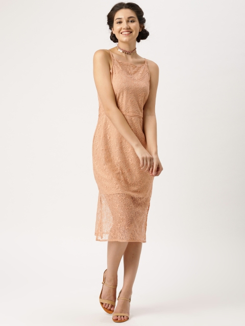 

DressBerry Women Peach-Coloured Self-Design A-Line Dress