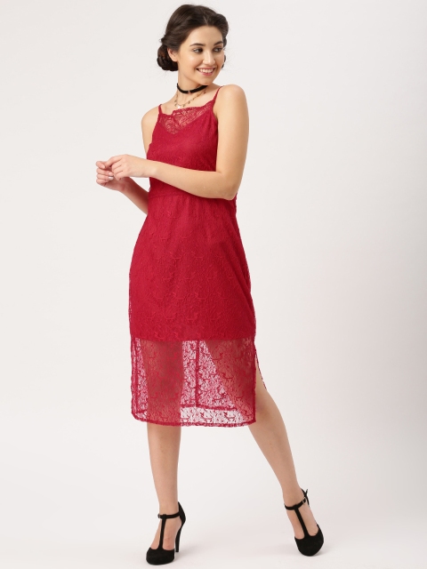 

DressBerry Women Red Self-Design A-Line Dress