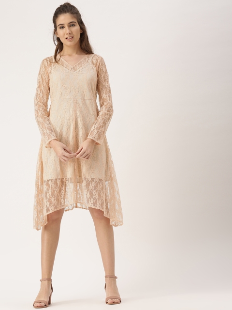 

DressBerry Women Peach-Coloured Self Design A-Line Dress