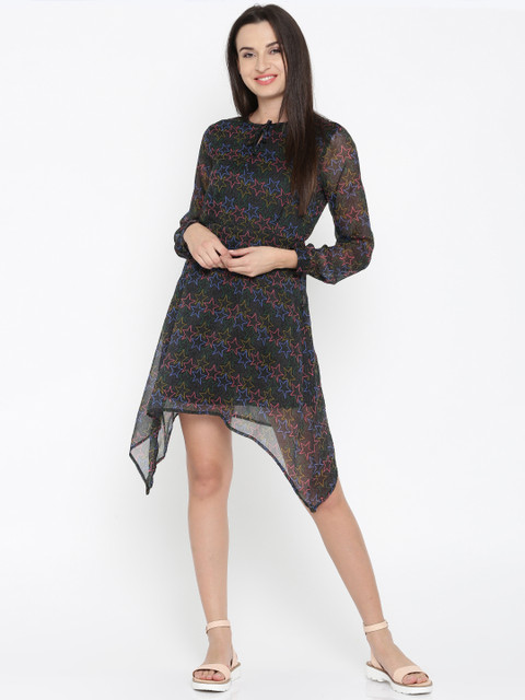 

DressBerry Women Black Printed A-Line Dress