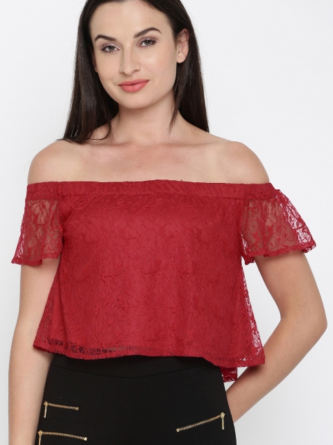 

DressBerry Women Red Self Design Bardot Top