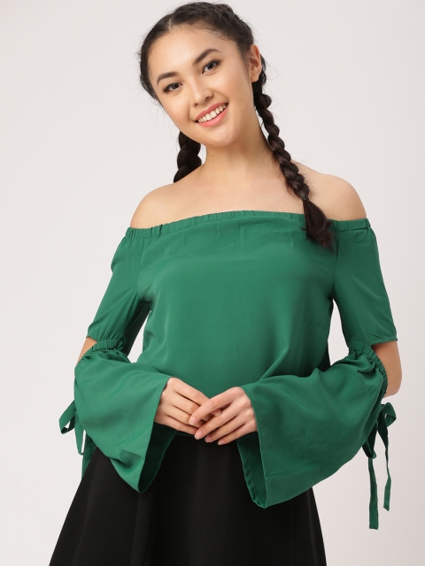 

DressBerry Women Green Solid Bardot Top