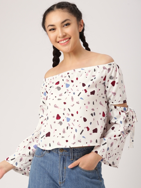 

DressBerry Women White Printed Bardot Top