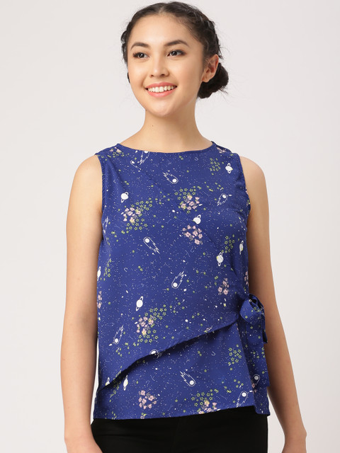 

DressBerry Women Blue Printed Wrap Top