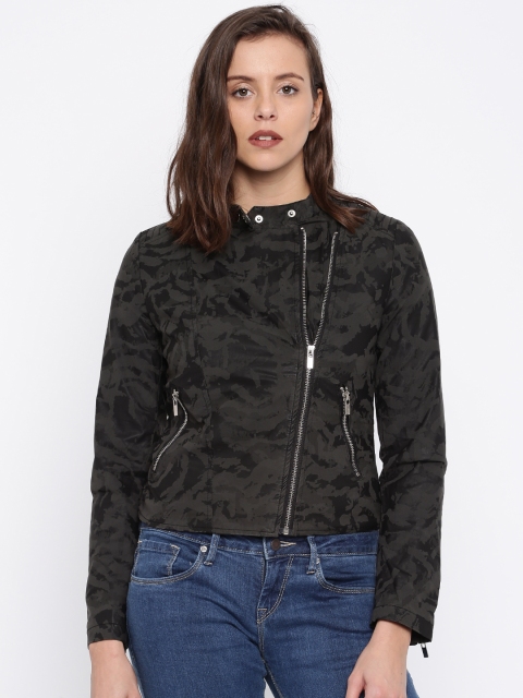 

Deal Jeans Women Grey & Black Camouflage Printed Biker Jacket