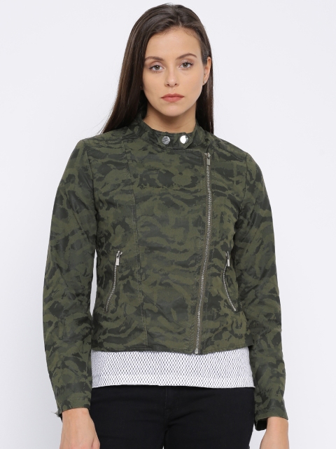 

Deal Jeans Women Olive Green Printed Biker Jacket