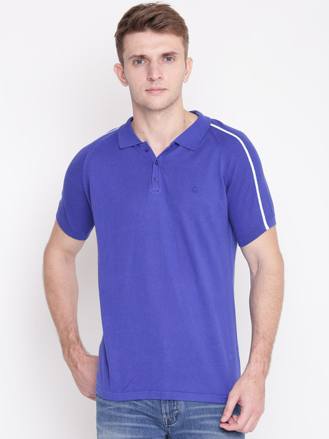 

United Colors of Benetton Men Blue Solid Polo Collar T-shirt