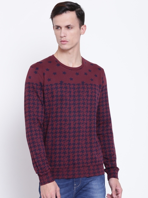 

United Colors of Benetton Men Burgundy & Navy Blue Printed Sweatshirt