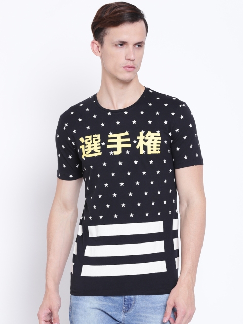 United Colors of Benetton Men Black Printed Round Neck T-shirt