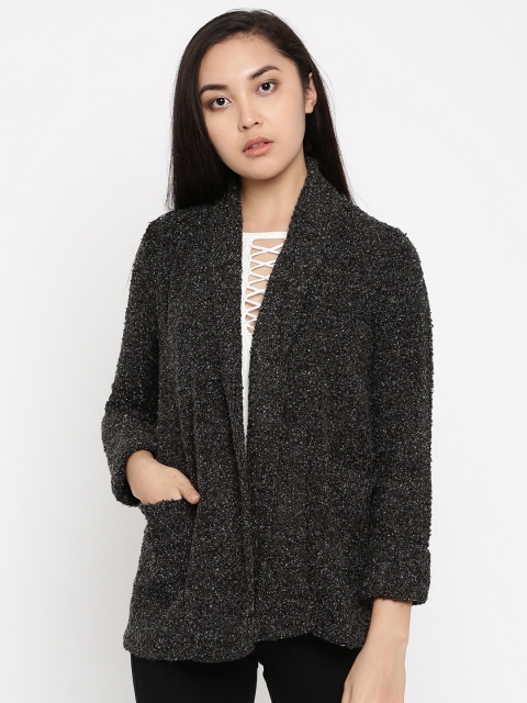 

Global Desi Charcoal Grey Solid Open Front Shrug